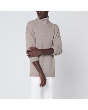 Loro Piana Greige Cashmere Turtleneck Jumper - Brown