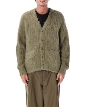 Obey Fuzzy Button-Front Cardigan - Green