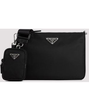 Prada Recycled Polyamide Mini Bandolier Bag (W 24.5 Cm X H 17 Cm X D 6.5 Cm) - Black