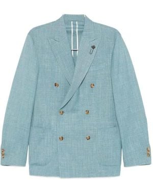 Lardini Double Breasted Wool Blazer - Blue