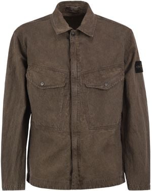 Stone Island Corduroy Overshirt With Compass Badge - Brown