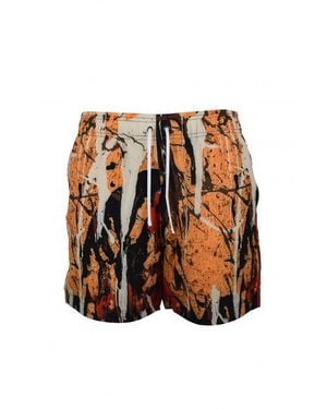 Amiri Paint Stain Effect Swim Shorts - Brown
