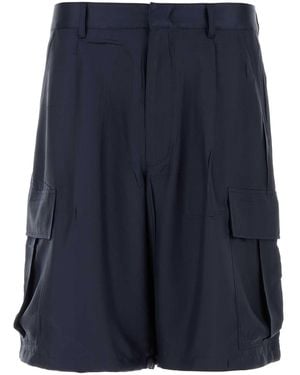 Prada Dark Blue Silk Bermuda Shorts