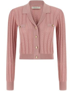 Alessandra Rich Openwork Cashmere Blend Knit Cardigan - Pink