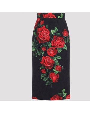 Dolce & Gabbana Dolce & Gabbana Rose Rosse Nero Midi Skirt - Red
