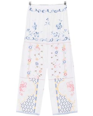 Relax Re-Luxe Geborduurde Katoenen Broek - Wit