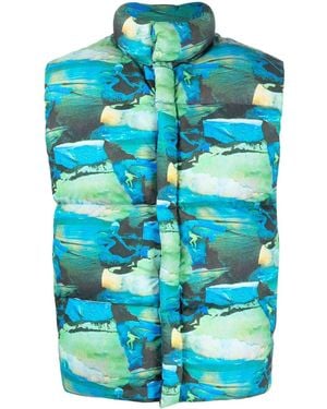 ERL Printed Quilted Puffer Gilet - Blue