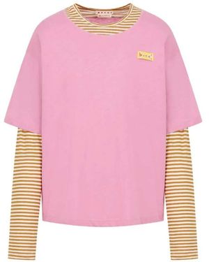 Marni Striped Logo T Shirt - Pink