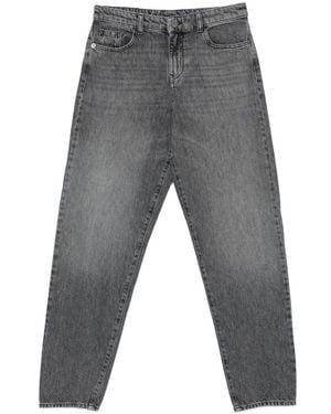 Emporio Armani Faded-Wash Logo-Plaque Jeans - Grey