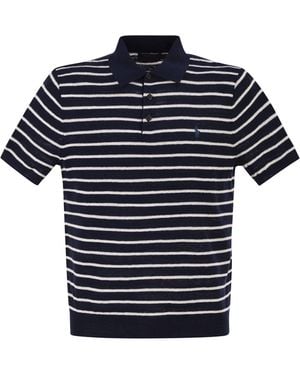 Polo Ralph Lauren Cotton And Linen Striped Knitted Polo Shirt - Blue