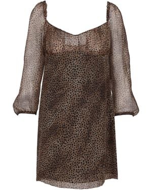 Saint Laurent Robe Soie Imprimee Leopard - Braun