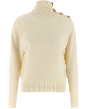 Balmain Trui Met Hoge Hals En Knoop - Naturel