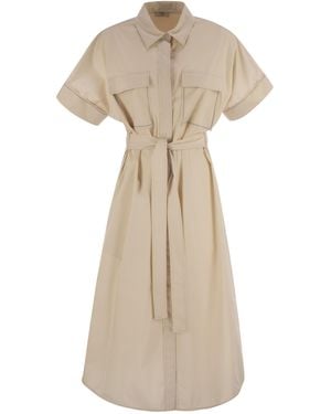 Peserico Light Stretch Cotton Satin Chemisier Kleid - Natur