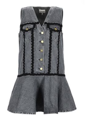 Ganni V Neck Mini Dress - Grey