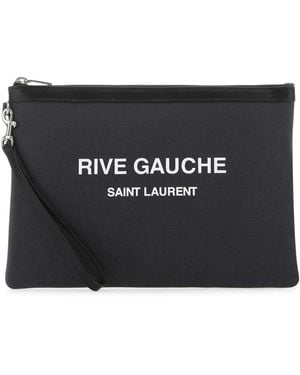 Saint Laurent Charcoal Canvas Rive Gauche Clutch - Black