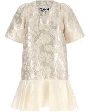 Ganni 'Satin Cloque' Mini Dress - Natural