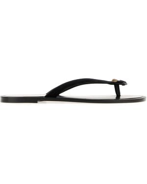 Versace Suede Thong Slippers - Black