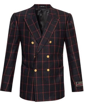 Gucci Double-Breasted Check Blazer - Black