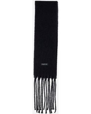 Patou Wool Blend Long Fringe Scarf - Black