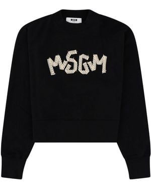 MSGM Sweatshirt With Logo Cotton Sweatshirts - Black