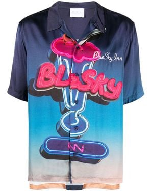 BLUE SKY INN Printed Viscose Shirt - Blue