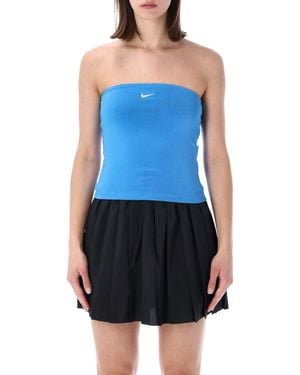 Nike Fitted Bandeau Top With Logo - Blue