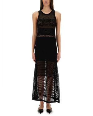 Moschino Open-Knit Maxi Dress With Signature Logo - Black