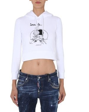 DSquared² Cropped Hoodie With Playful Graphic - White