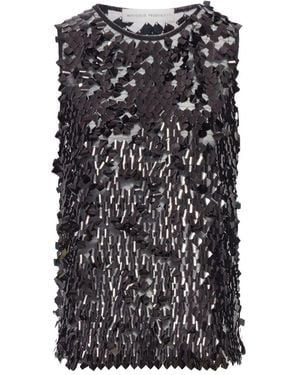 Niccolò Pasqualetti Canotta Tank Square Dangle Sequin Tulle - Black