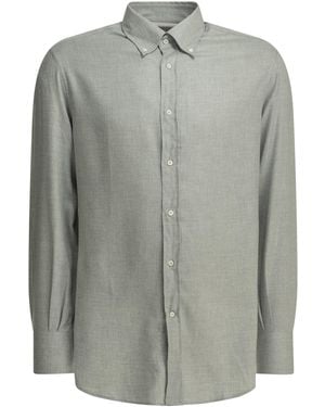 Brunello Cucinelli Casual Cotton Flannel Shirt - Grey