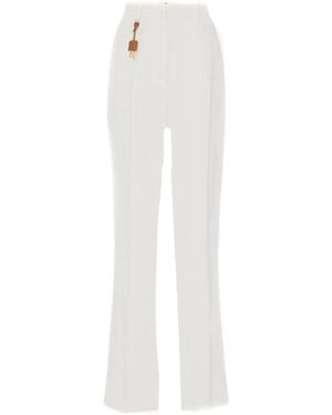 Elisabetta Franchi Ivory Trousers With Charm - White