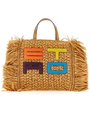 Etro Fringed Raffia Tote Bag - Orange
