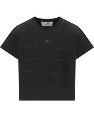 Elisabetta Franchi Cropped T Shirt With Lettering - Black