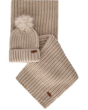 Barbour Saltburn Beige Beanie + Scarf Set - White