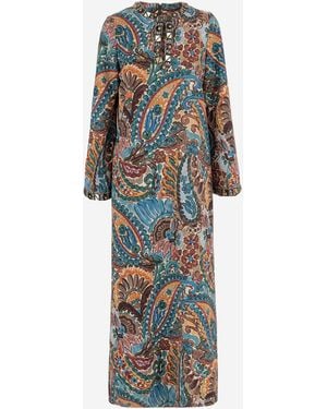 PHILIPPA 1970 Remi-Kleid mit Damast-Blumendruck - Blau