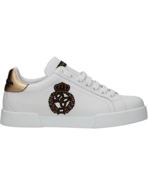 Dolce & Gabbana Leather Trainers With Iconic Patch Logo On The Side - White