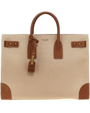 Saint Laurent Two-Tone Canvas And Leather Large Sac De Jour Handbag - Brown