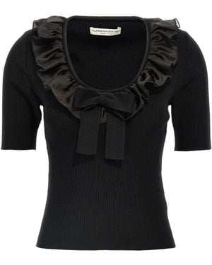 Alessandra Rich Ruffled Round Neck T-Shirt - Schwarz