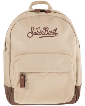 MC2 Saint Barth Two Tone Canvas Backpack With Embroidered Logo - Natural