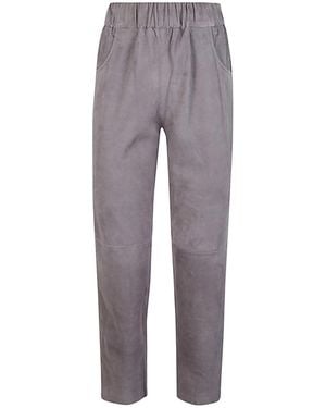 Via Masini 80 Elastic Waist Suede Trousers - Grey