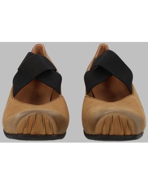Uma Wang Soft Calf Leather Gathered Flats - Brown