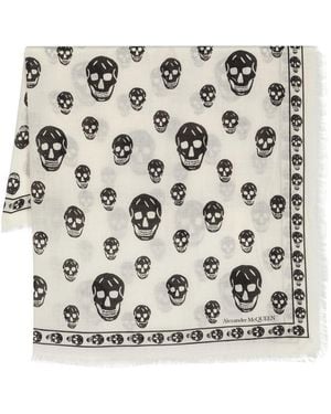 McQueen Sjaal Met Doodskopprint - Wit