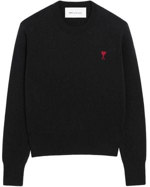 Ami Paris Ami De Coeur Wool Crewneck Sweater - Black