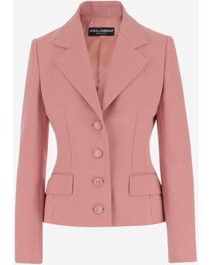 Dolce & Gabbana Single Breasted Sweet Jacket In Wool Crepe - Roze