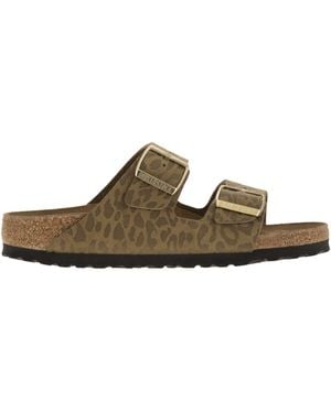 Birkenstock Arizona Leo Sandal With Buckles And Animal Print - Brown