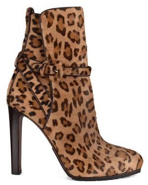 Ralph Lauren Leopard Print Cowhide Ankle Boots - Brown