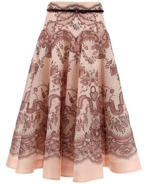 Zimmermann Crush Flared Midi Skirts - Pink