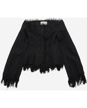 MATIERES FECALES Cotton Blend Dress With Fringed Edges - Black