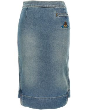 Vivienne Westwood Logo Borduurwerk Denimrok Rok - Blauw