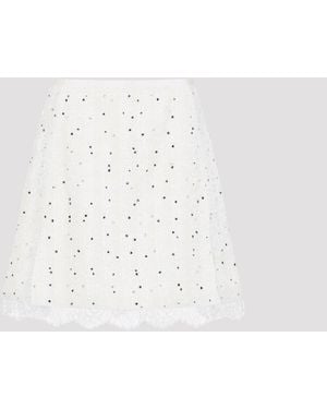 Giambattista Valli Ivory Cotton Mini Skirt With Polka Dot Design And Lace Trim - White